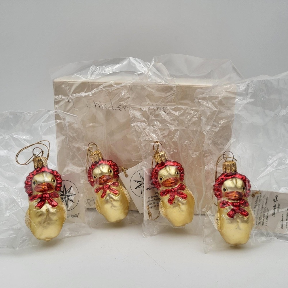 Set of 4 Christopher Radko Chicken Little Easter Christmas Ornament New Sealed